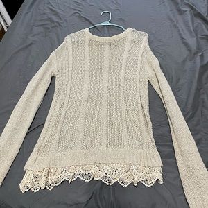 Cream Sweater with Lace Accent